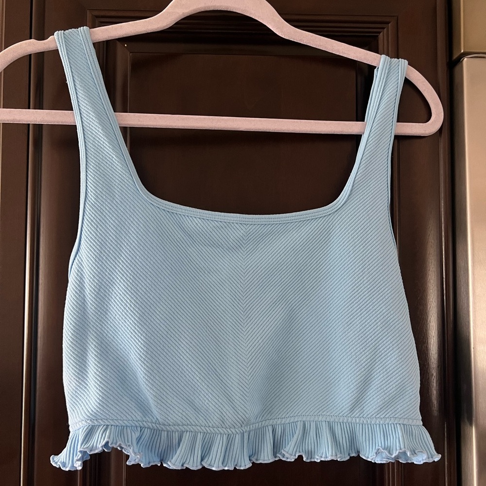 Zara Light Blue Ruffled Tank Top